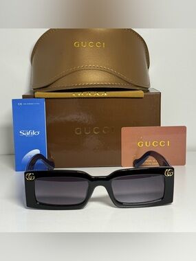 GUCCI Black Rectangular Women's Sunglasses - Iconic Designer Shades